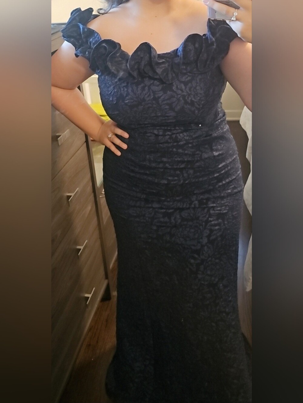 Women’s Navy Floral Jacquard Maxi Dress